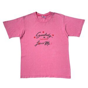 90s vintage "Somebody in California Loves Me" t-shirt single stitch pink hearts.